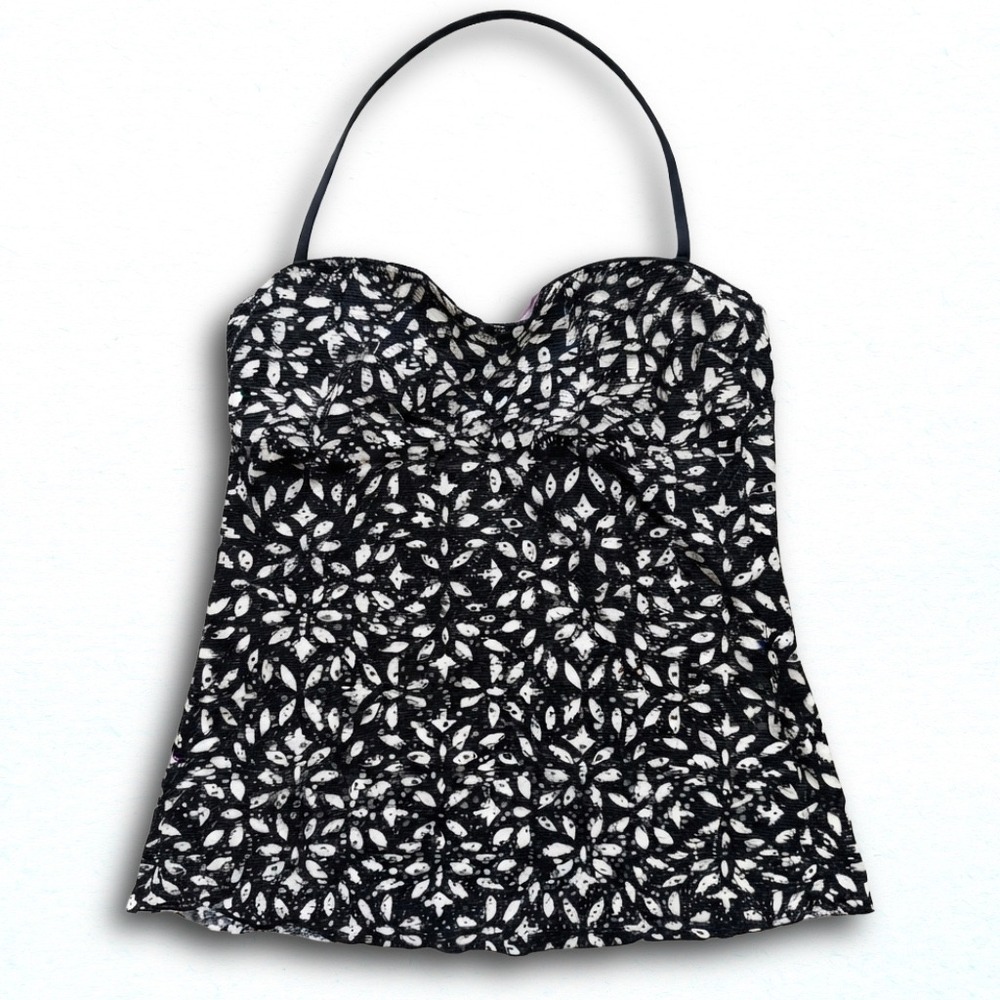 Apt. 9 Black White Geometric Crochet Halter Tankini Swim Top Womens Medium